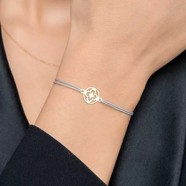 Leaf Jewelry Glücksbändchen Clover, 14 K Gelbgold, Grau 50% Rabatt für begrenzte Zeit