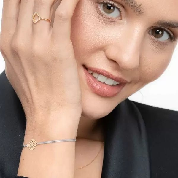 Leaf Jewelry Glücksbändchen Clover, 14 K Gelbgold, Grau 50% Rabatt für begrenzte Zeit