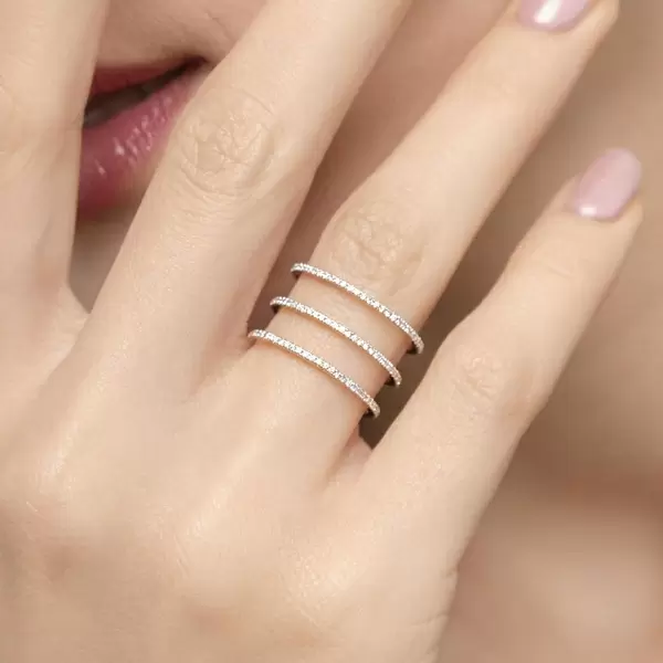 Leaf Jewelry Ring Triple mit Diamanten, 18 K Rosegold, Größe 46 Verkauf