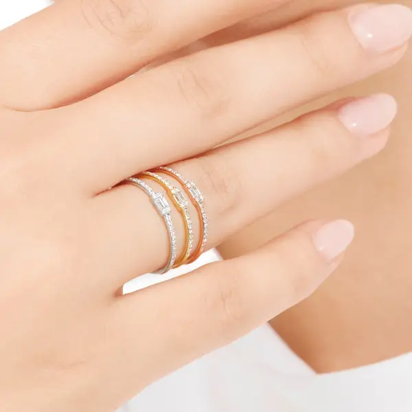 Leaf Jewelry Ring mit Diamanten, Tiny Baguette, 14K Rosegold Exklusivangebot