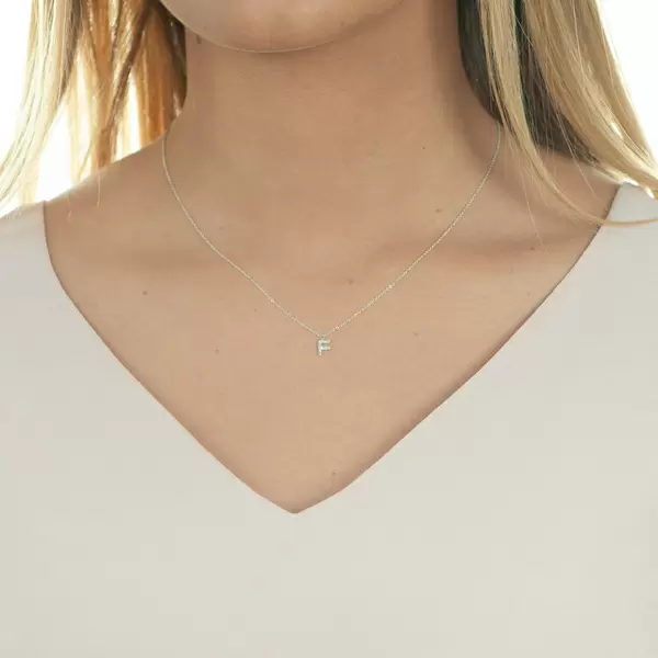 Leaf Jewelry Halskette Letter "F", 14 K Weißgold mit Diamanten Saisonschlussverkauf