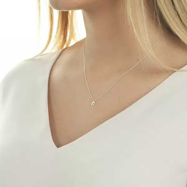 Leaf Jewelry Halskette Letter "F", 14 K Weißgold mit Diamanten Saisonschlussverkauf