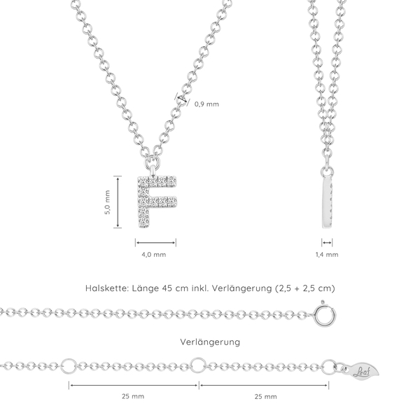 Leaf Jewelry Halskette Letter "F", 14 K Weißgold mit Diamanten Saisonschlussverkauf