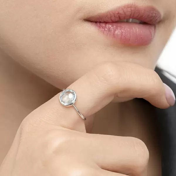 Leaf Jewelry Ring 14 K Weißgold, Blauer Topas Weihnachtsangebot