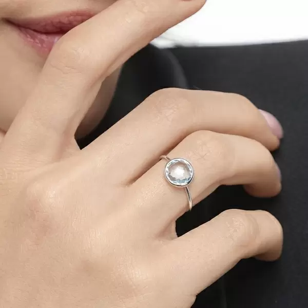 Leaf Jewelry Ring 14 K Weißgold, Blauer Topas Weihnachtsangebot