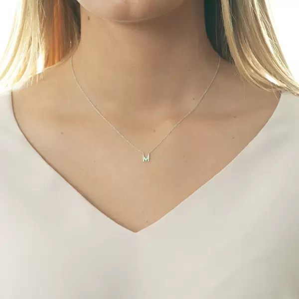 Leaf Jewelry Halskette Letter "M", 14 K Weißgold mit Diamanten Valentinstagsangebot