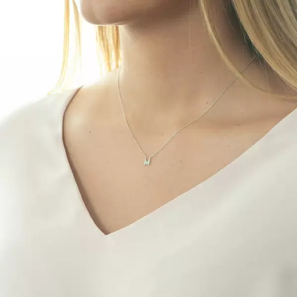 Leaf Jewelry Halskette Letter "M", 14 K Weißgold mit Diamanten Valentinstagsangebot