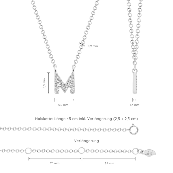 Leaf Jewelry Halskette Letter "M", 14 K Weißgold mit Diamanten Valentinstagsangebot