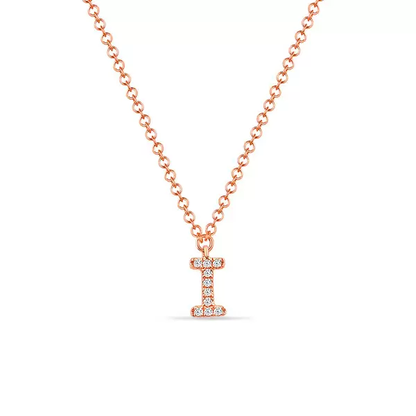 Leaf Jewelry Halskette Letter "I", 14 K Rosegold mit Diamanten