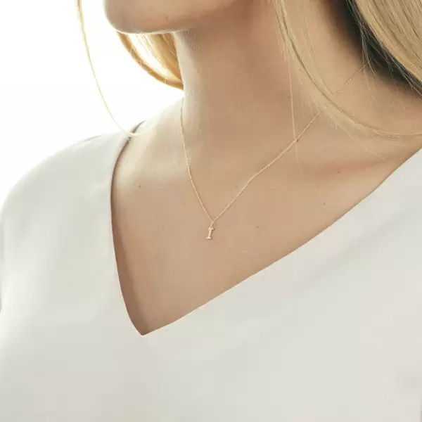 Leaf Jewelry Halskette Letter "I", 14 K Rosegold mit Diamanten Jubiläumsangebot