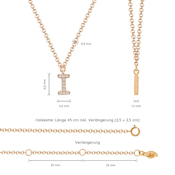 Leaf Jewelry Halskette Letter "I", 14 K Rosegold mit Diamanten Jubiläumsangebot