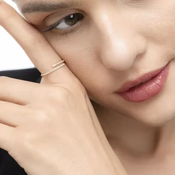 Leaf Jewelry Ring Open mit Diamanten, 18 K Rosegold Lagerräumung