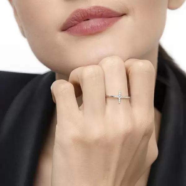 Leaf Jewelry Ring Kreuz mit Diamanten, 18 K Weißgold Kauf eins, bekomm eins gratis