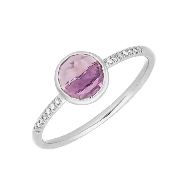 Leaf Jewelry Ring Amethyst mit Diamanten, 14K Weißgold