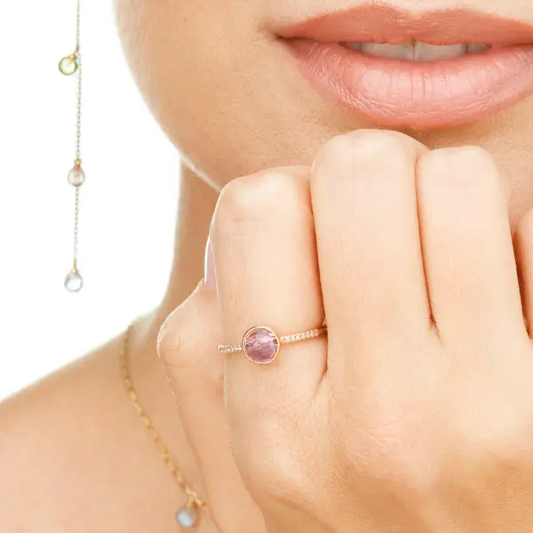 Leaf Jewelry Ring Amethyst mit Diamanten, 14K Rosegold, Gr.50 Begrenzte Freigabe