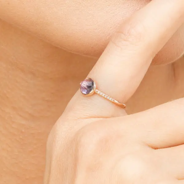 Leaf Jewelry Ring Amethyst mit Diamanten, 14K Rosegold, Gr.50 Begrenzte Freigabe