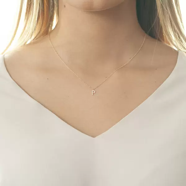 Leaf Jewelry Halskette Letter "P", 14 K Rosegold mit Diamanten Letzte 3 Tage