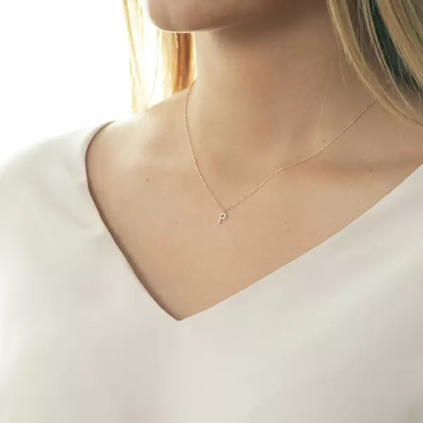 Leaf Jewelry Halskette Letter "P", 14 K Rosegold mit Diamanten Letzte 3 Tage