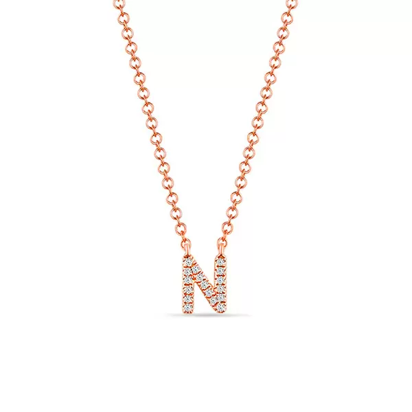 Leaf Jewelry Halskette Letter "N", 14 K Rosegold mit Diamanten