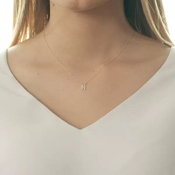 Leaf Jewelry Halskette Letter "N", 14 K Rosegold mit Diamanten JETZT KAUFEN