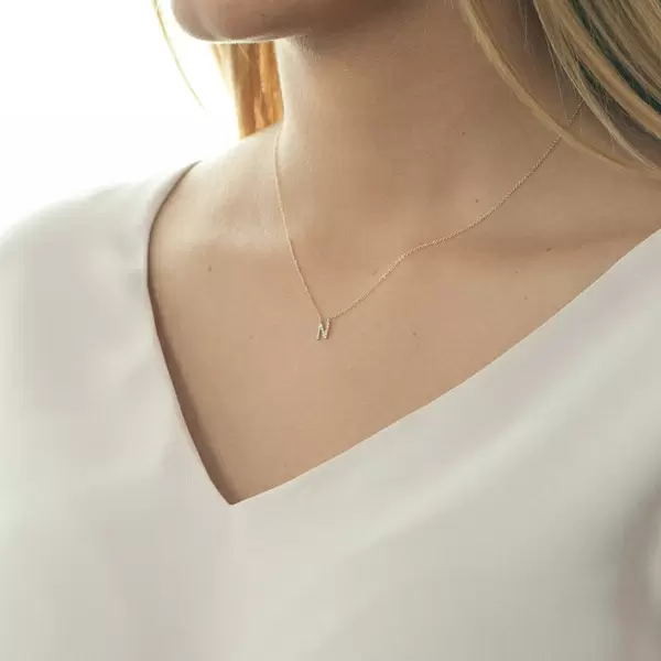 Leaf Jewelry Halskette Letter "N", 14 K Rosegold mit Diamanten JETZT KAUFEN