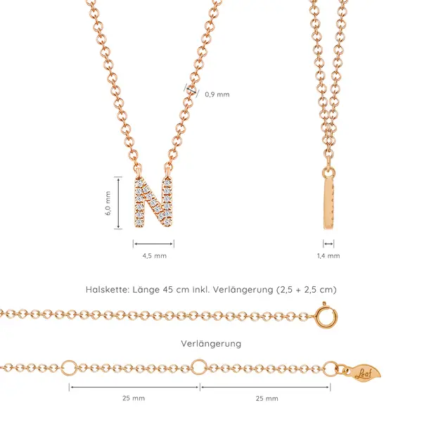 Leaf Jewelry Halskette Letter "N", 14 K Rosegold mit Diamanten JETZT KAUFEN