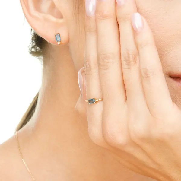 Leaf Jewelry Ohrstecker London Blue Topas, 14K Gelbgold Neueste Stile