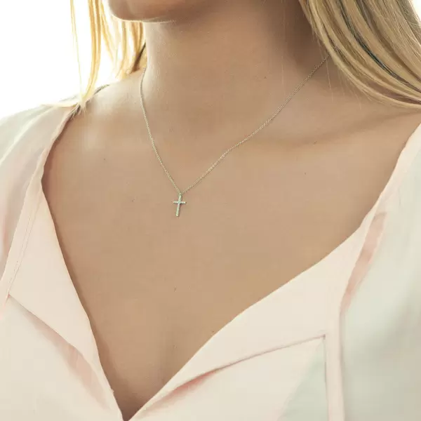 Leaf Jewelry Halskette Kreuz mit Diamanten, 18 K Weißgold Letzte 2 Tage