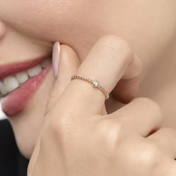 Leaf Jewelry Ring Solitaire, 18 K Rosegold Zeitbegrenzte Promotion