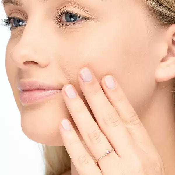 Leaf Jewelry Verlobungsring Petite, Ruby, 14 K Rosegold Vierteljährliche Förderung