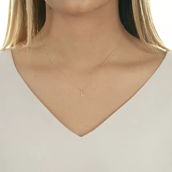 Leaf Jewelry Halskette Letter "L", 14 K Rosegold mit Diamanten Bis zu 55% Rabatt