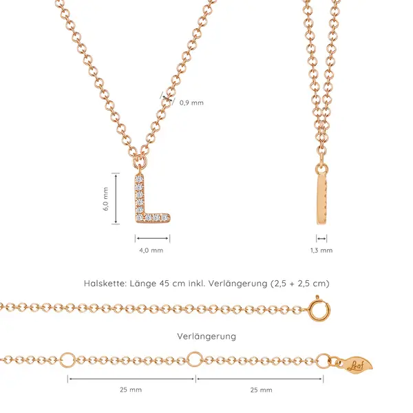 Leaf Jewelry Halskette Letter "L", 14 K Rosegold mit Diamanten Bis zu 55% Rabatt