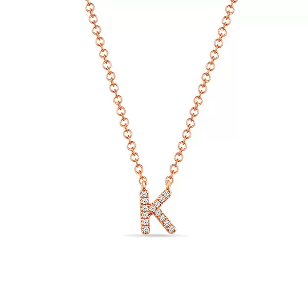 Leaf Jewelry Halskette Letter "K", 14 K Rosegold mit Diamanten