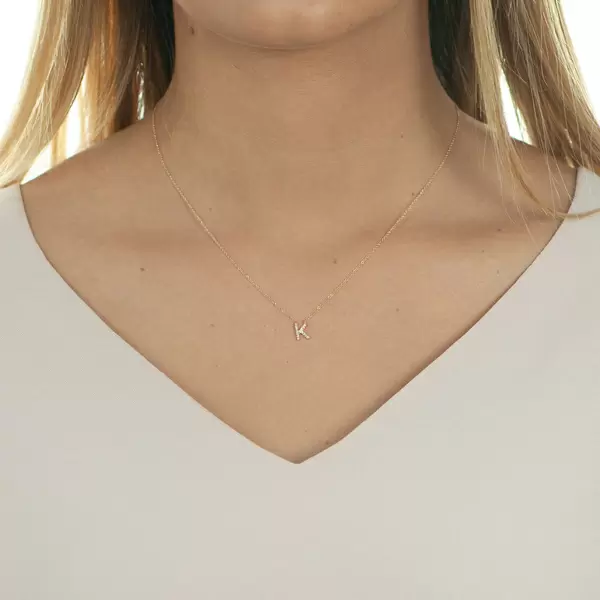 Leaf Jewelry Halskette Letter "K", 14 K Rosegold mit Diamanten Speichern exportieren