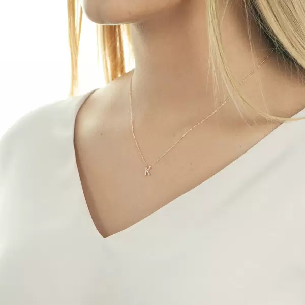 Leaf Jewelry Halskette Letter "K", 14 K Rosegold mit Diamanten Speichern exportieren