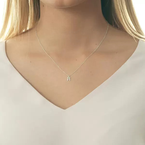 Leaf Jewelry Halskette Letter "R", 14 K Weißgold mit Diamanten im Angebot