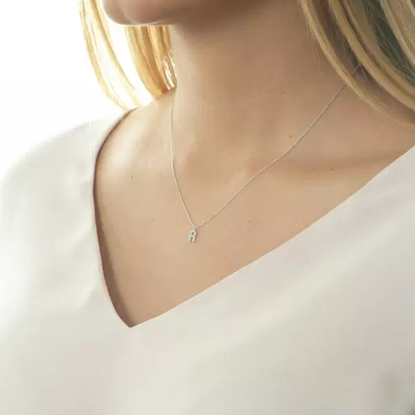 Leaf Jewelry Halskette Letter "R", 14 K Weißgold mit Diamanten im Angebot