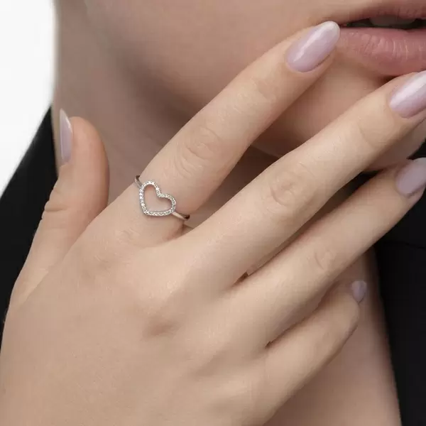 Leaf Jewelry Ring Herz mit Diamanten, 18 K Weißgold Schlussverkauf