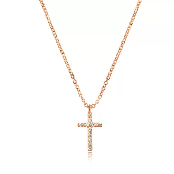 Leaf Jewelry Halskette Kreuz mit Diamanten, 18 K Rosegold