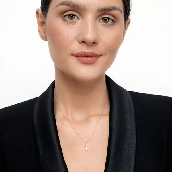 Leaf Jewelry Halskette Kreuz mit Diamanten, 18 K Rosegold Günstiger Verkauf