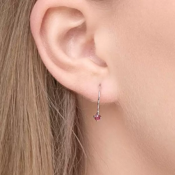 Leaf Jewelry Ohrringe Cabochon, Rubin, 14 K Weißgold Limitierter Zeitrabatt