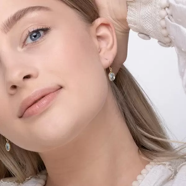 Leaf Jewelry Ohrringe Blauer Topas, 14 K Gelbgold Großer Ausverkauf