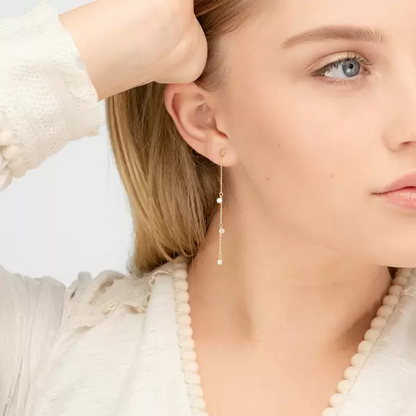 Leaf Jewelry Ohrringe Pure Chain mit Diamanten, 18 K Gelbgold Online Shopping