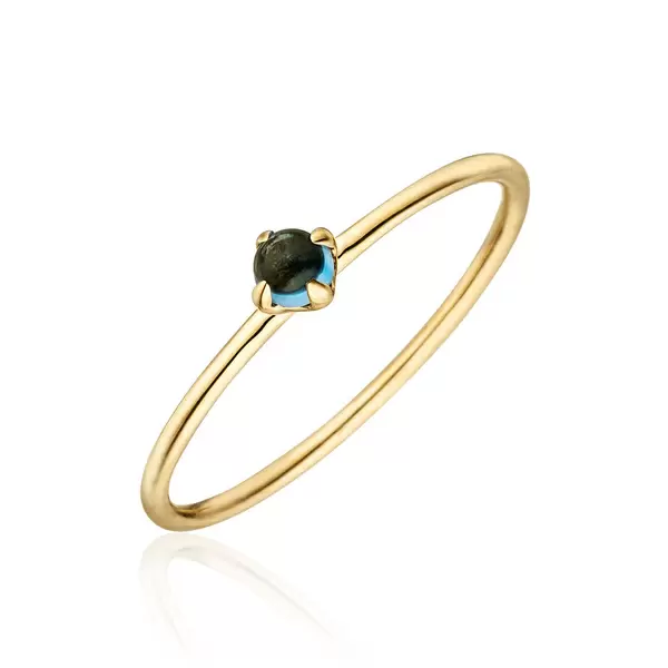 Leaf Jewelry Ring Cabochon, 14 K Gelbgold, Blauer Topas