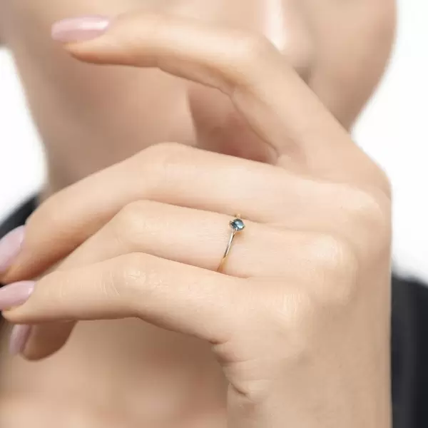 Leaf Jewelry Ring Cabochon, 14 K Gelbgold, Blauer Topas Saisonschlussverkauf