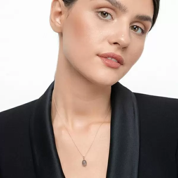 Leaf Jewelry Halskette Cabochon II, 14 K Rosegold, Grauer Mondstein Black Friday