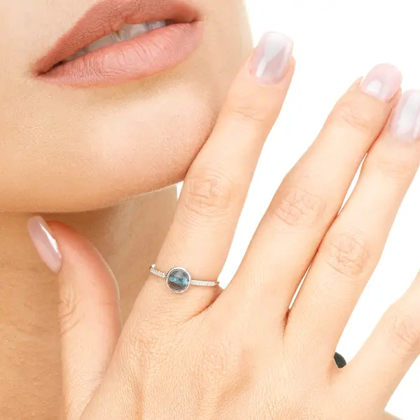 Leaf Jewelry Ring Blue Topas mit Diamanten, 14K Rosegold Jubiläumsangebot