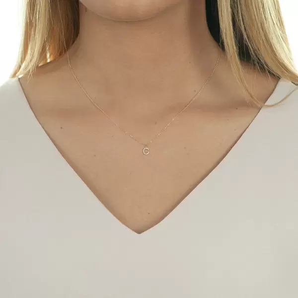 Leaf Jewelry Halskette Letter "C", 14 K Rosegold mit Diamanten Lagerräumung