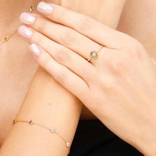 Leaf Jewelry Ring Labradorit mit Diamanten, 14K Gelbgold Heißer Verkauf