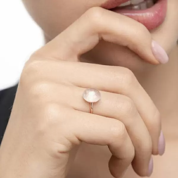 Leaf Jewelry Ring Cabochon II, 14 K Rosegold, Rosenquarz Top Angebot